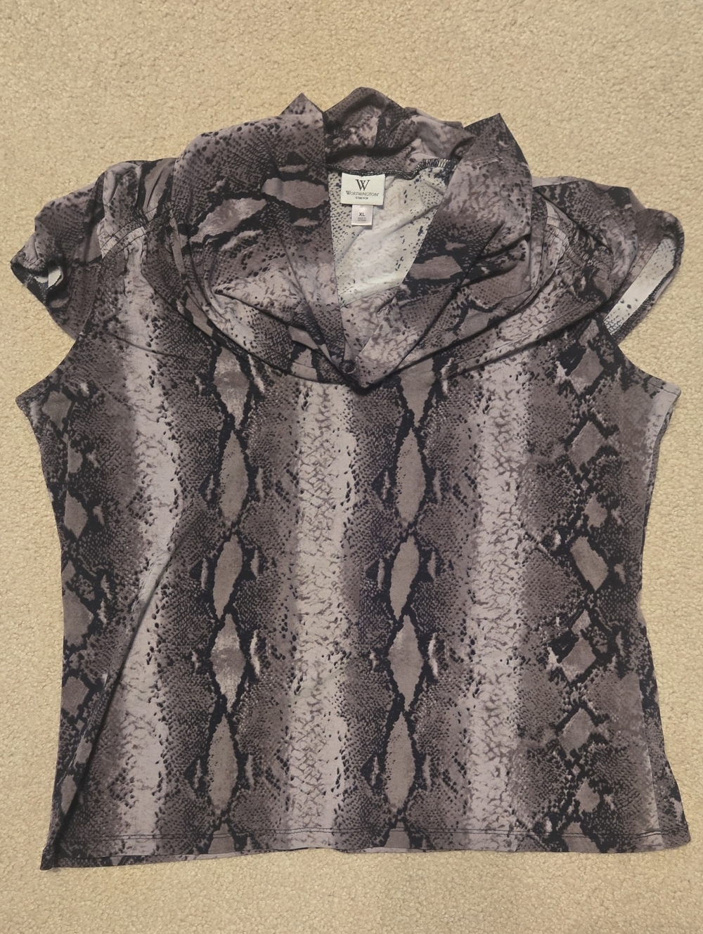 Worthington Gray Snake-Print Cowl Neck Blouse